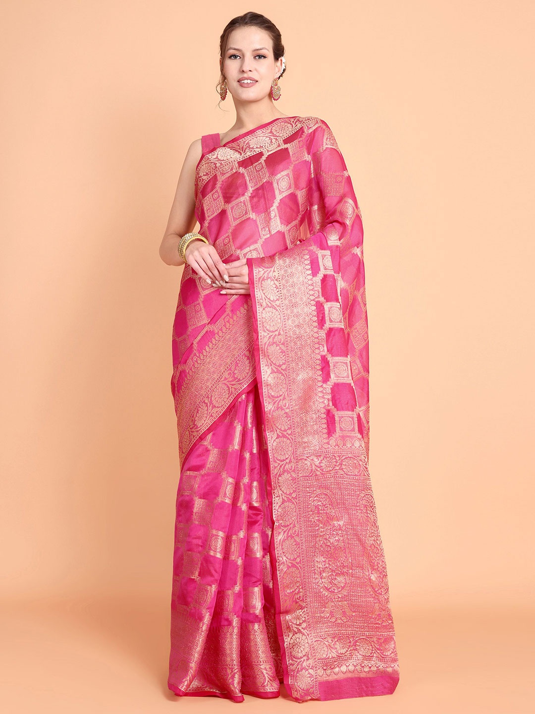 

Visit Wear Woven Design Zari Pure Silk Kanjeevaram Saree, Pink