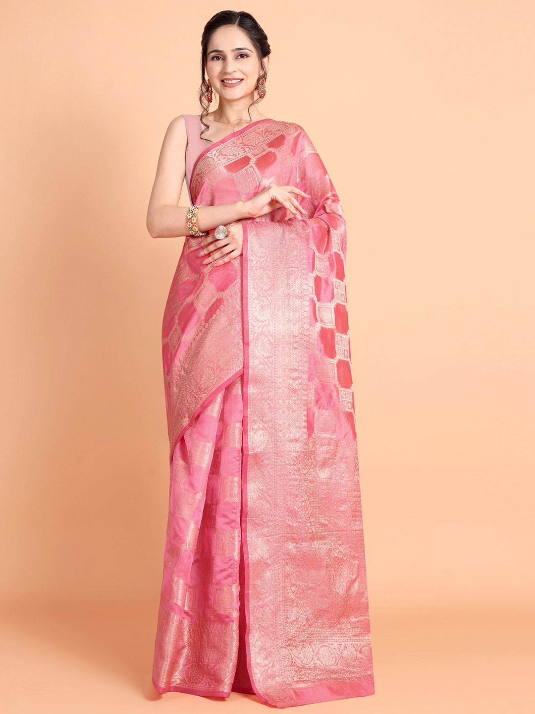 

Visit Wear Woven Design Zari Pure Silk Kanjeevaram Saree, Pink