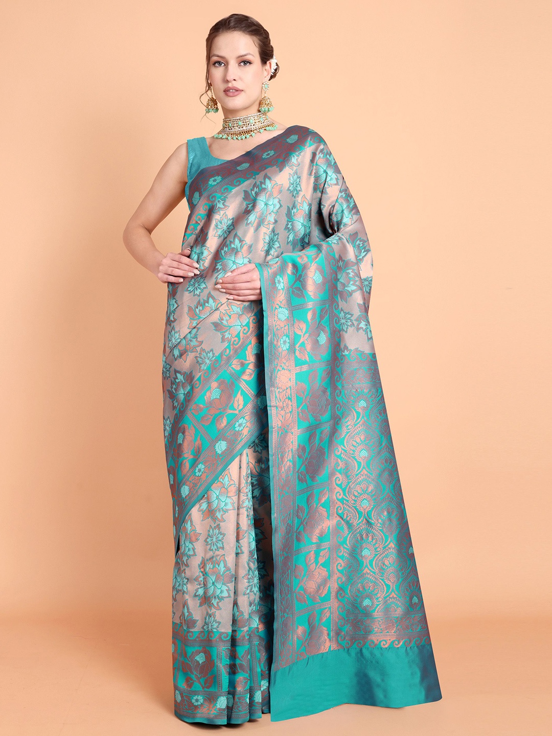 

Visit Wear Ethnic Motif Zari Woven Pure Silk Kanjeevaram Saree, Sea green