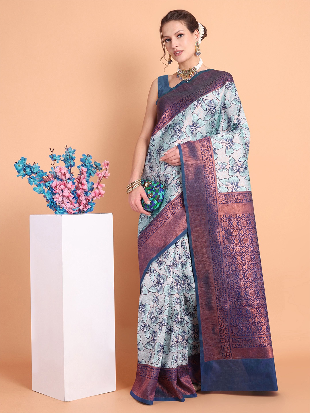 

Visit Wear Kanjeevaram Pure Silk Woven Design Zari Traditional Saree, Blue