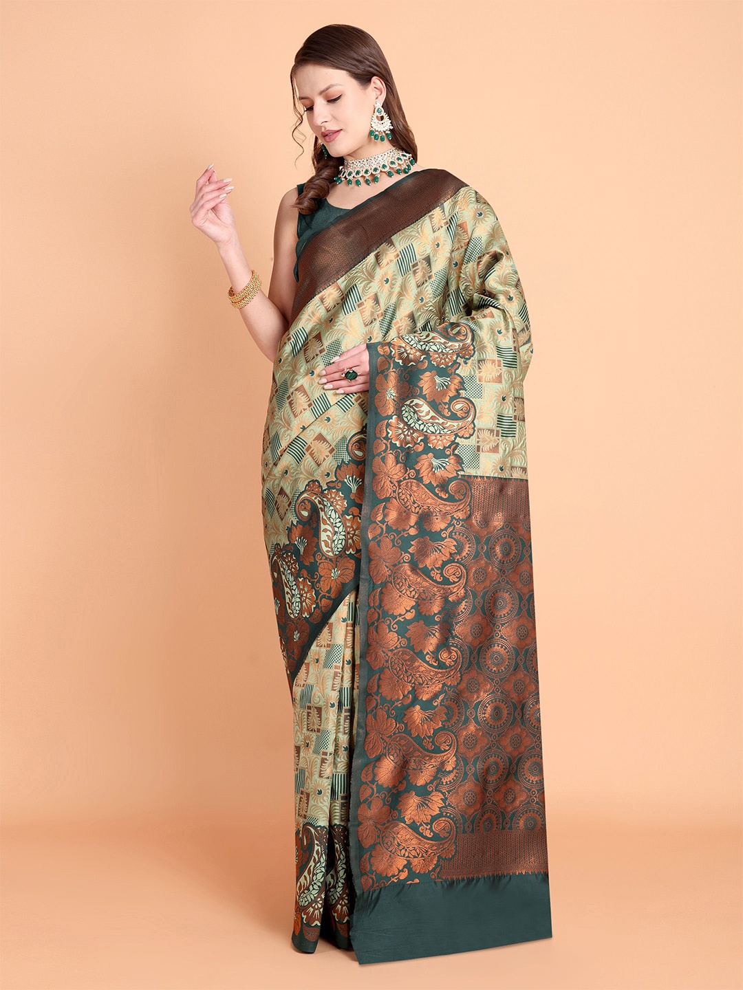 

Visit Wear Woven Design Zari Pure Silk Kanjeevaram Saree, Green