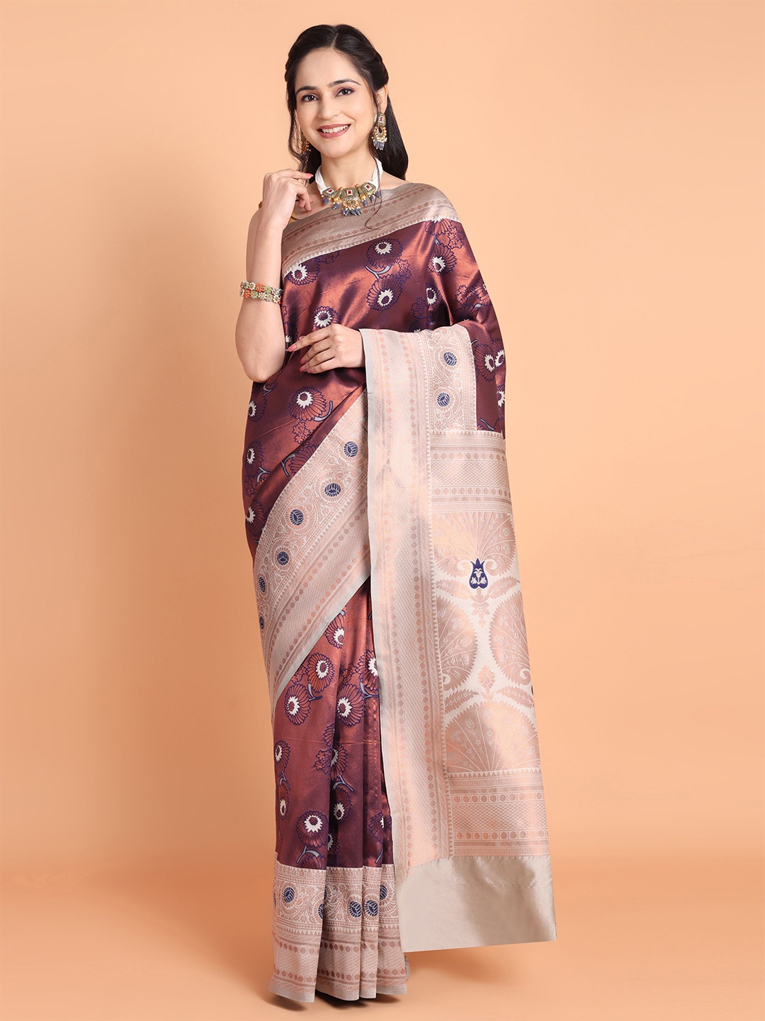 

Visit Wear Ethnic Motif Zari Woven Pure Silk Kanjeevaram Saree, Brown