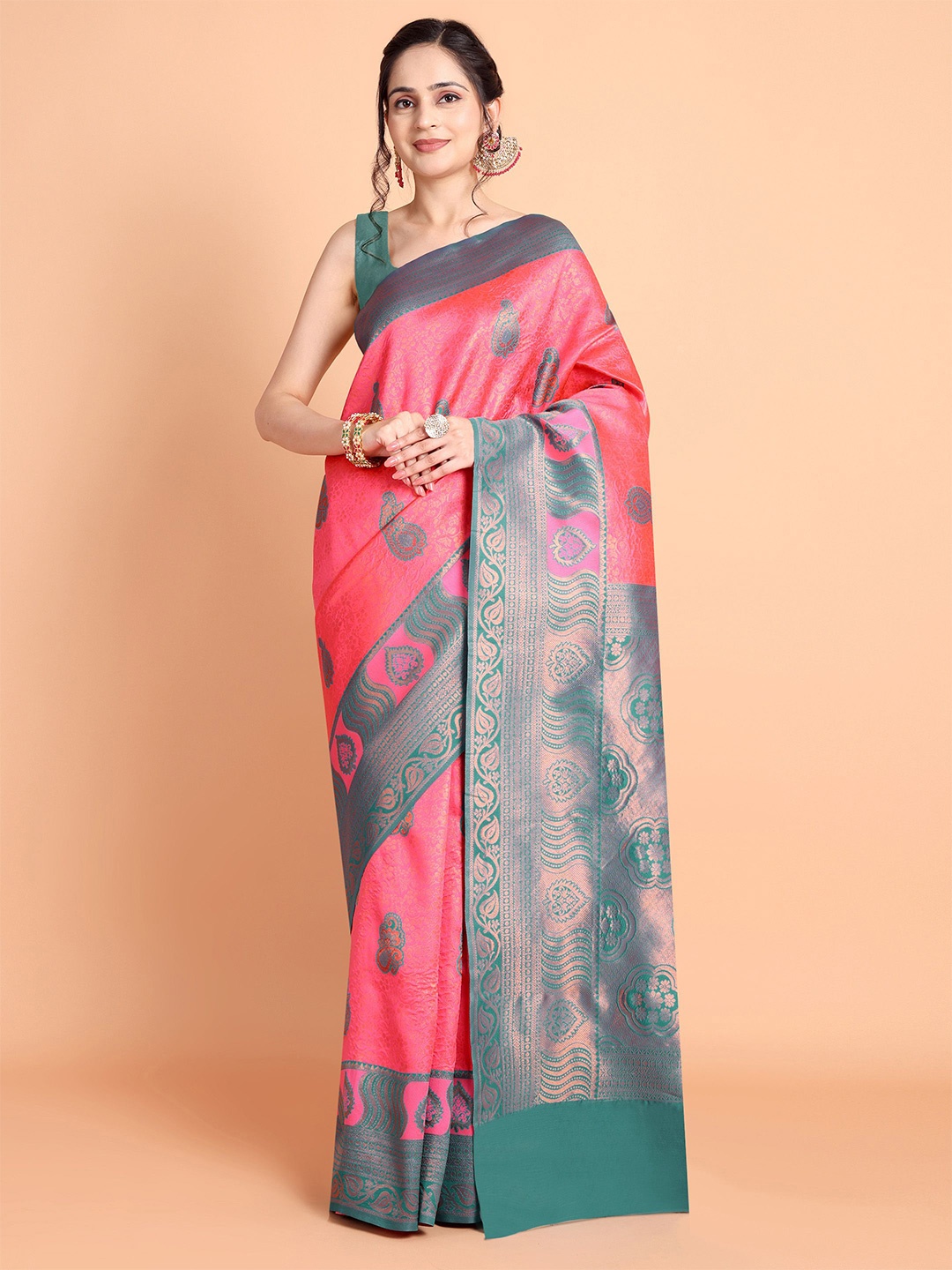 

Visit Wear Ethnic Motif Zari Woven Pure Silk Kanjeevaram Saree, Pink