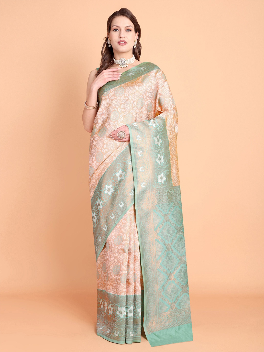 

Visit Wear Ethnic Motif Zari Woven Pure Silk Kanjeevaram Saree, Peach
