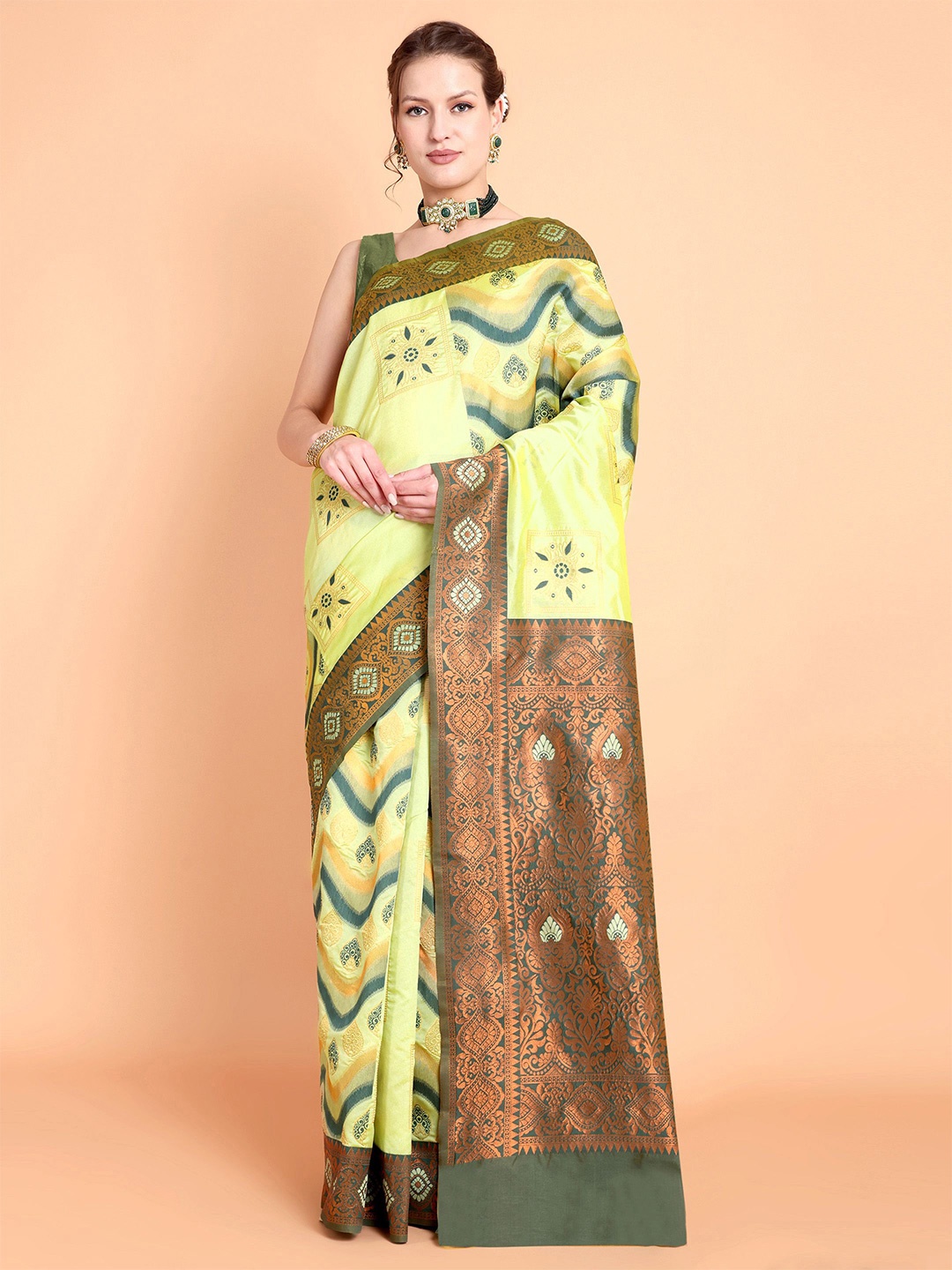 

Visit Wear Kanjeevaram Pure Silk Woven Design Zari Traditional Saree, Yellow