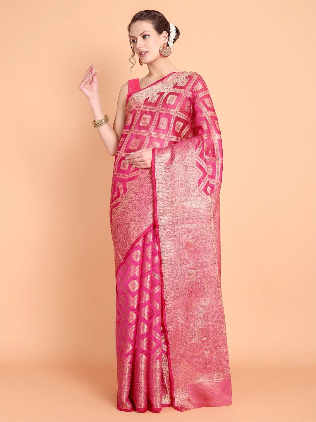 

Visit Wear Woven Design Zari Pure Silk Kanjeevaram Saree, Pink