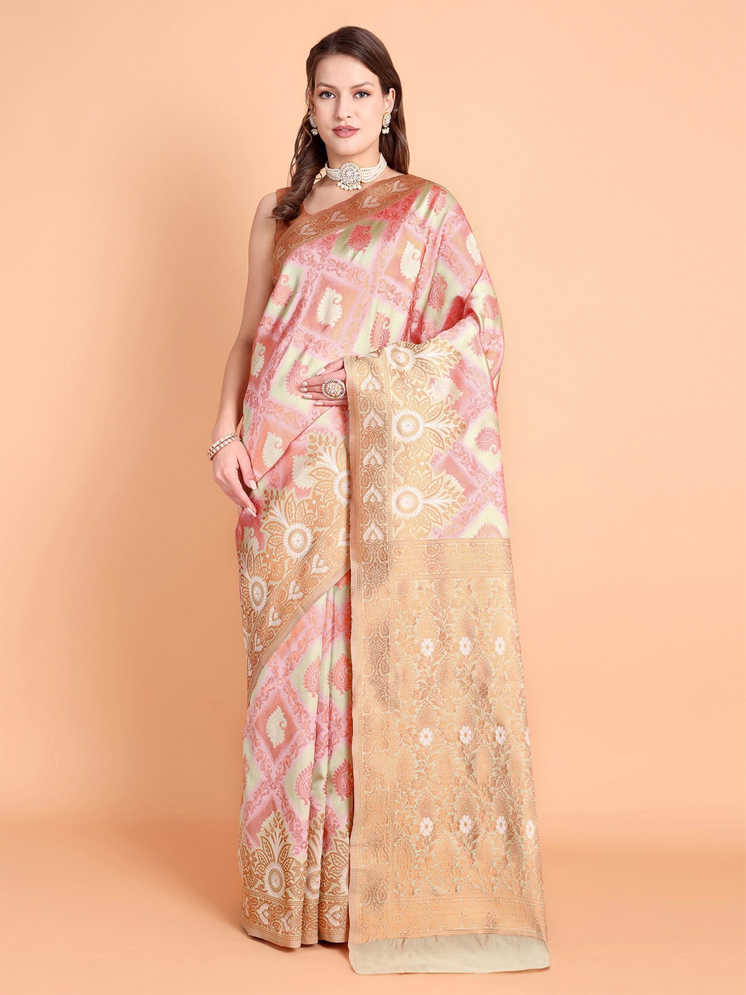 

Visit Wear Paisley Motif Zari Woven Pure Silk Kanjeevaram Saree, Pink