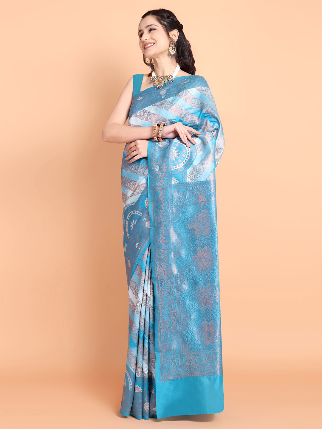 

Visit Wear Woven Design Zari Pure Silk Kanjeevaram Saree, Blue