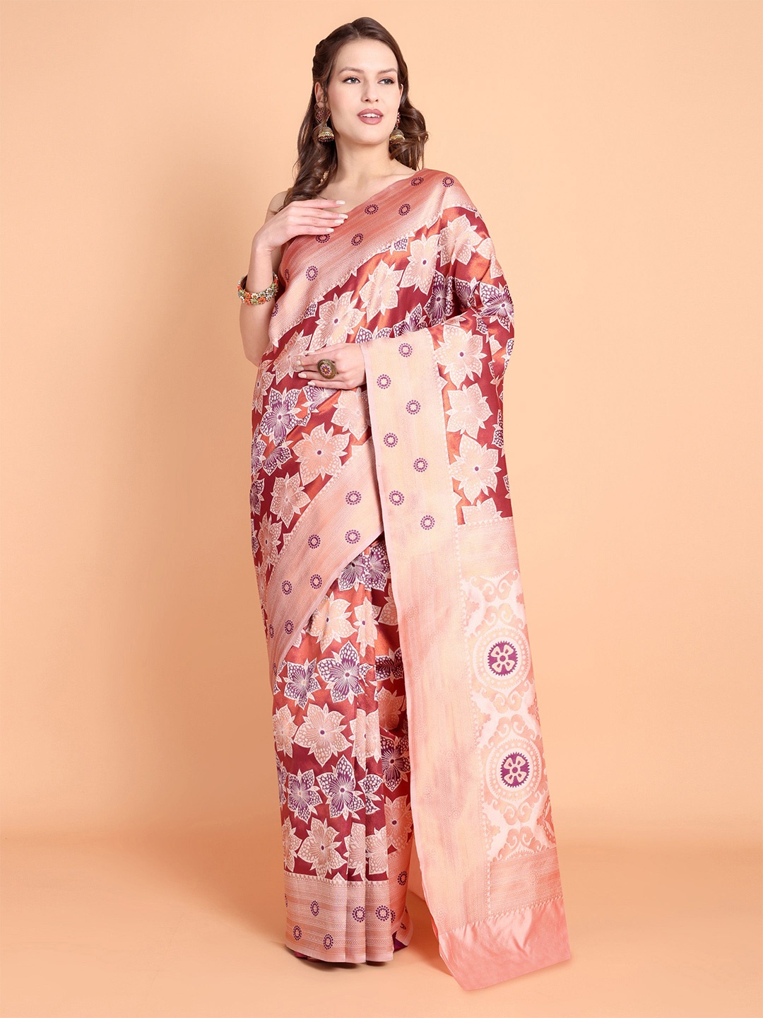 

Visit Wear Ethnic Motif Zari Woven Pure Silk Kanjeevaram Saree, Rust