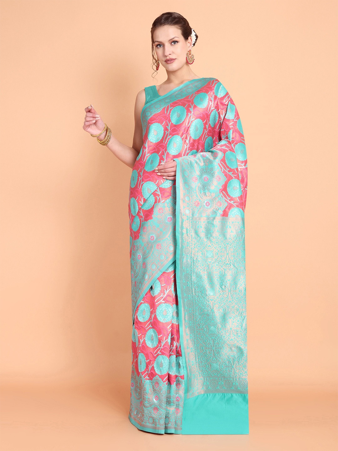 

Visit Wear Ethnic Motif Zari Woven Pure Silk Kanjeevaram Saree, Sea green