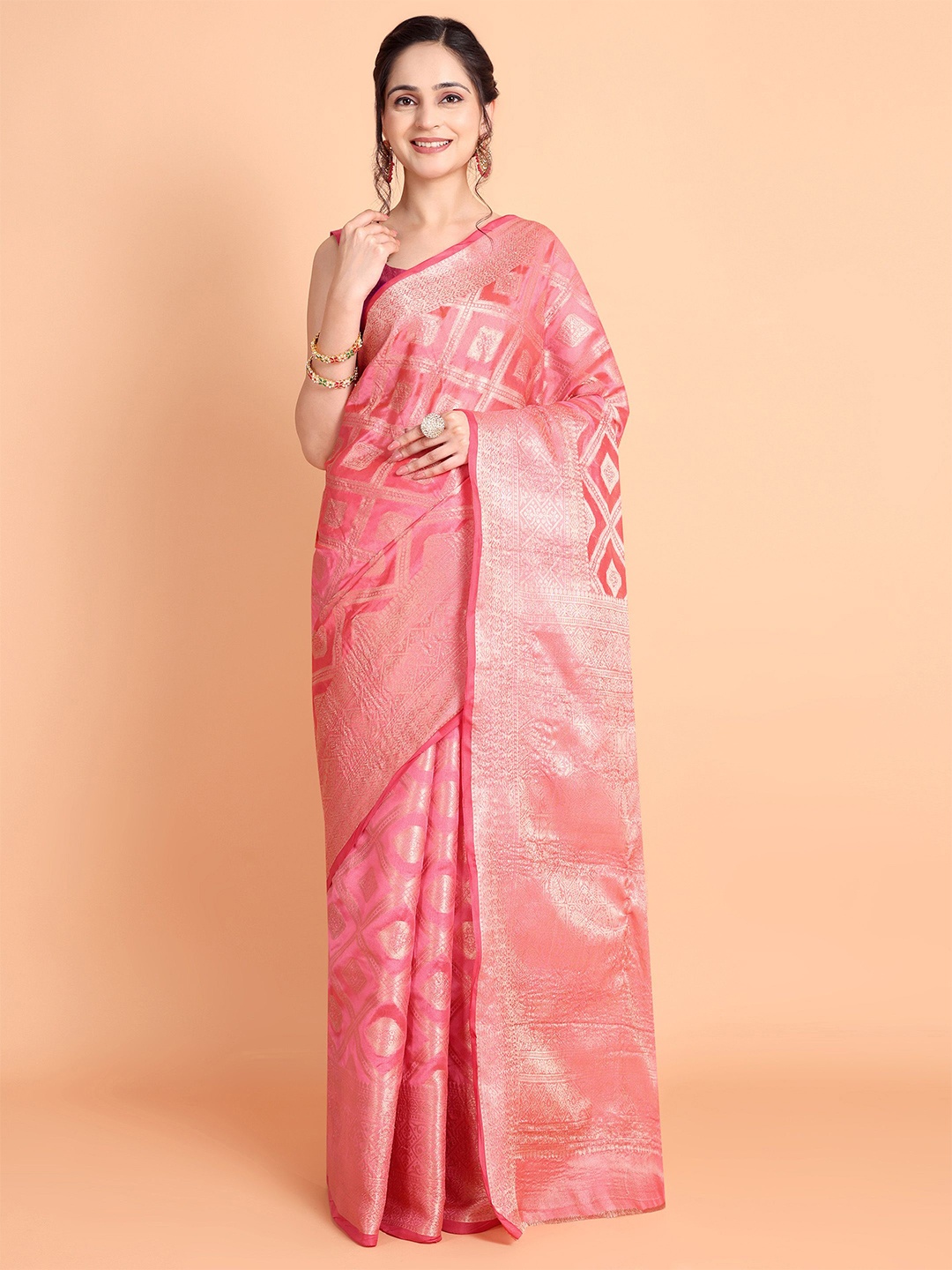 

Visit Wear Ethnic Motif Zari Woven Pure Silk Kanjeevaram Saree, Pink