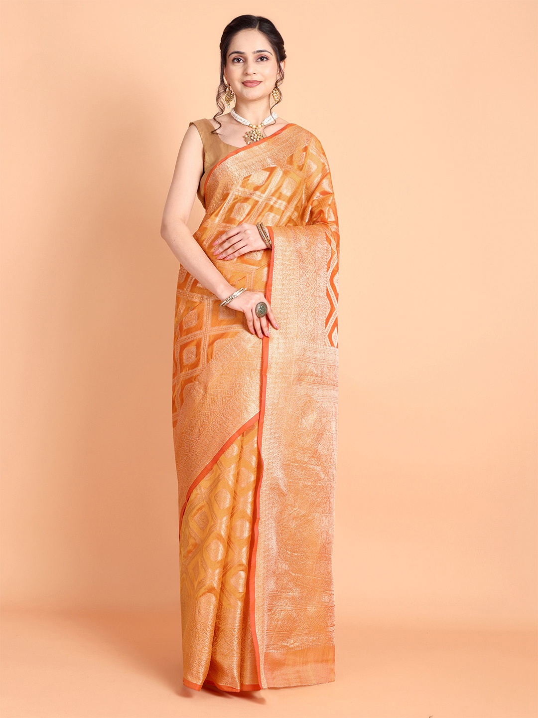 

Visit Wear Woven Design Zari Pure Silk Kanjeevaram Saree, Orange