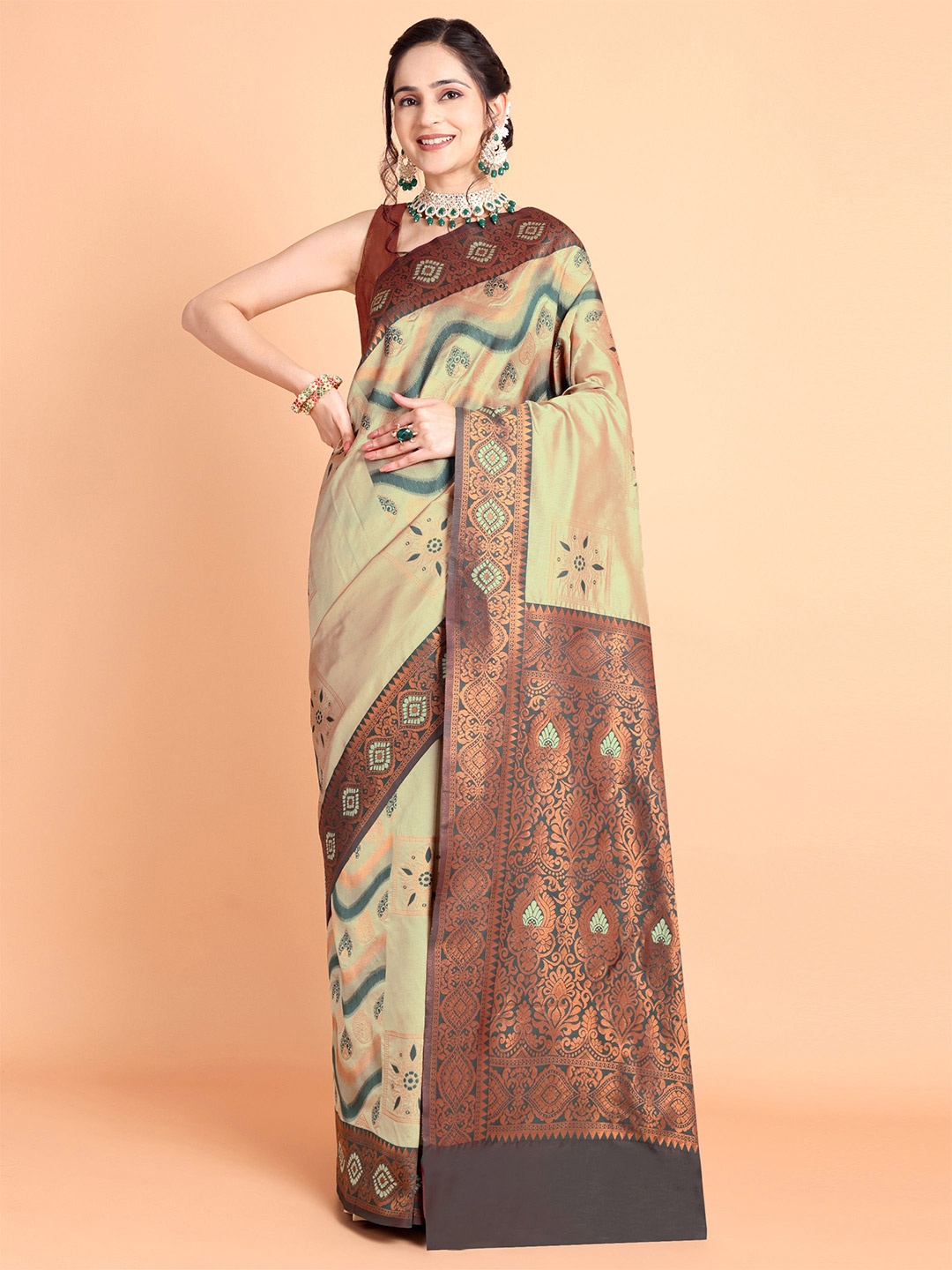 

Visit Wear Ethnic Motif Zari Woven Pure Silk Kanjeevaram Saree, Green