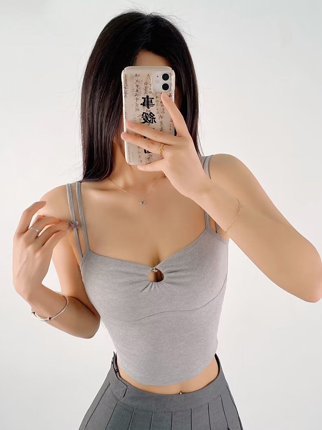 

LULU & SKY Women Shoulder Straps Crop Top, Grey