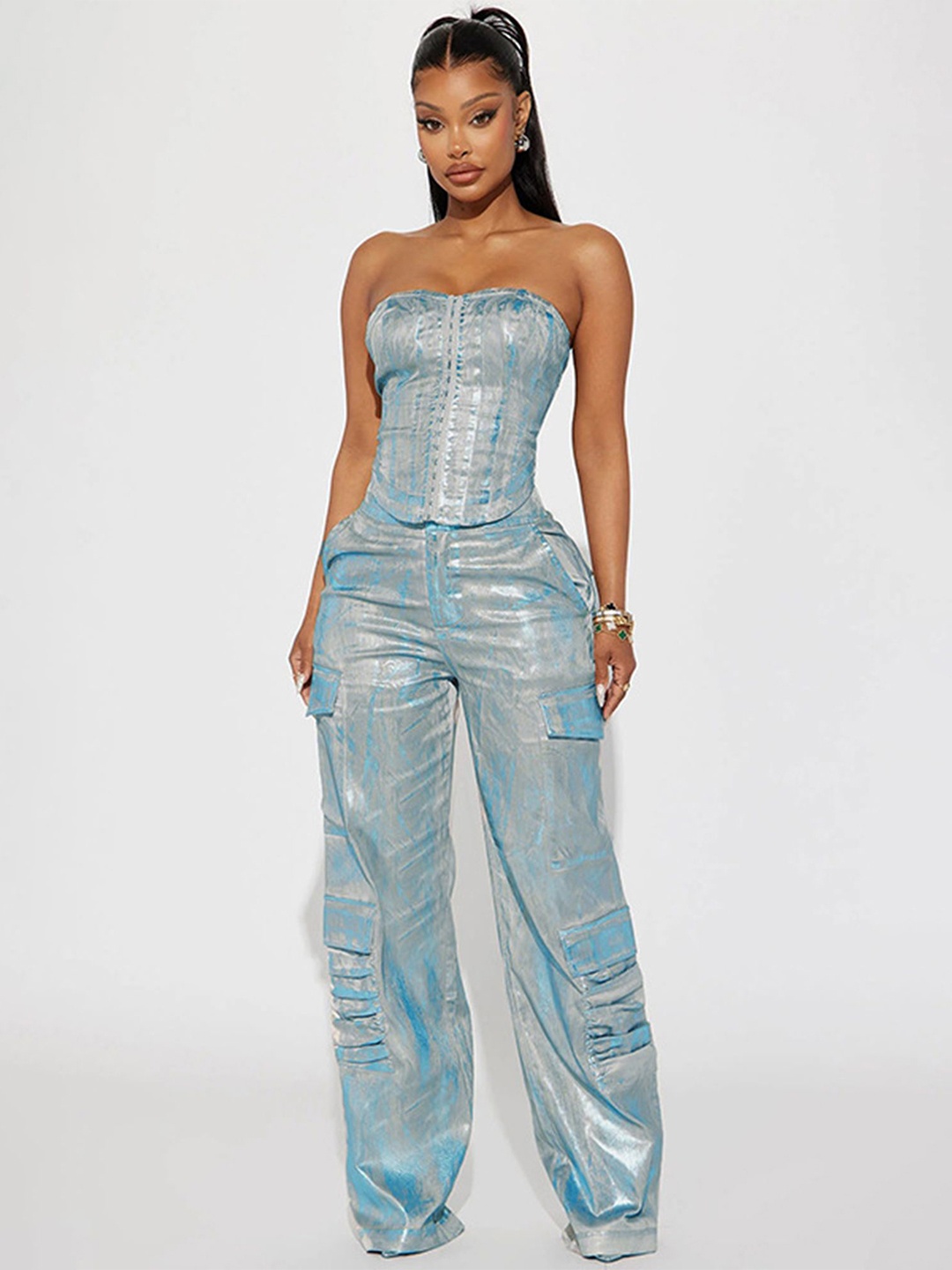 

LULU & SKY Women Strapless Print Tube Top, Blue