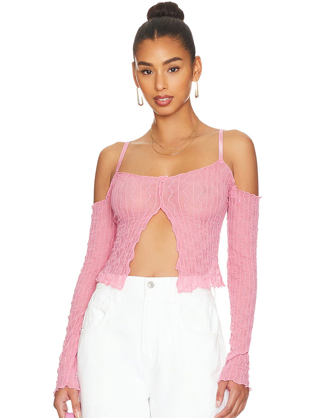 

LULU & SKY Women Cold-Shoulder Crop Top, Pink