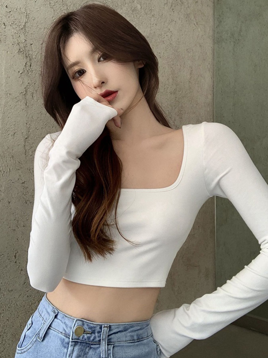 

LULU & SKY Women Square Neck Solid Top, White
