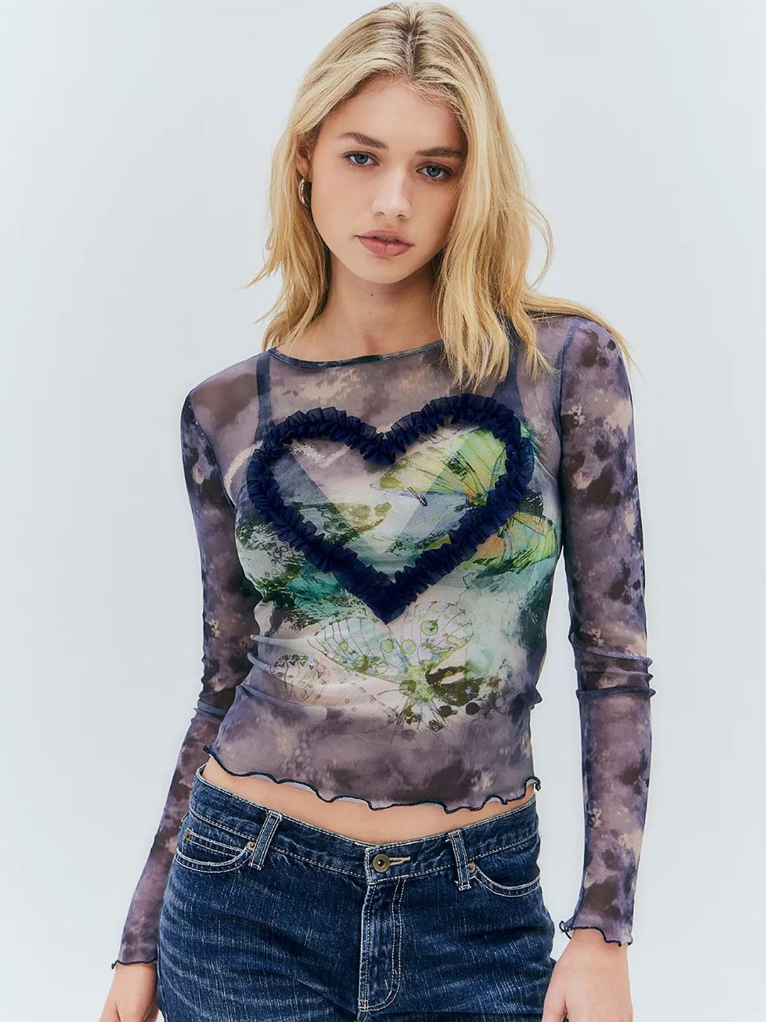 

LULU & SKY Women Long Sleeves Print Top, Navy blue