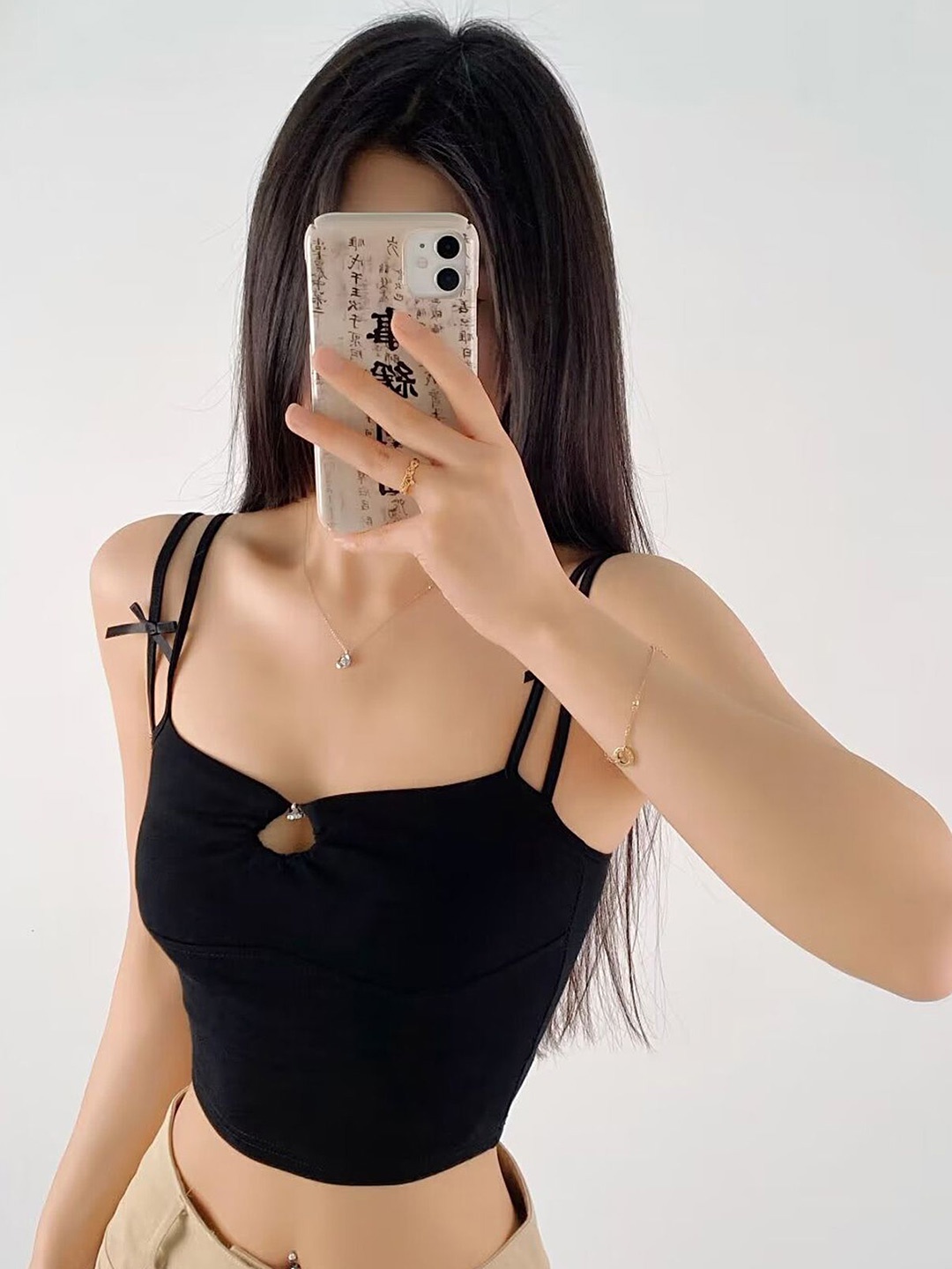 

LULU & SKY Women Shoulder Straps Crop Top, Black