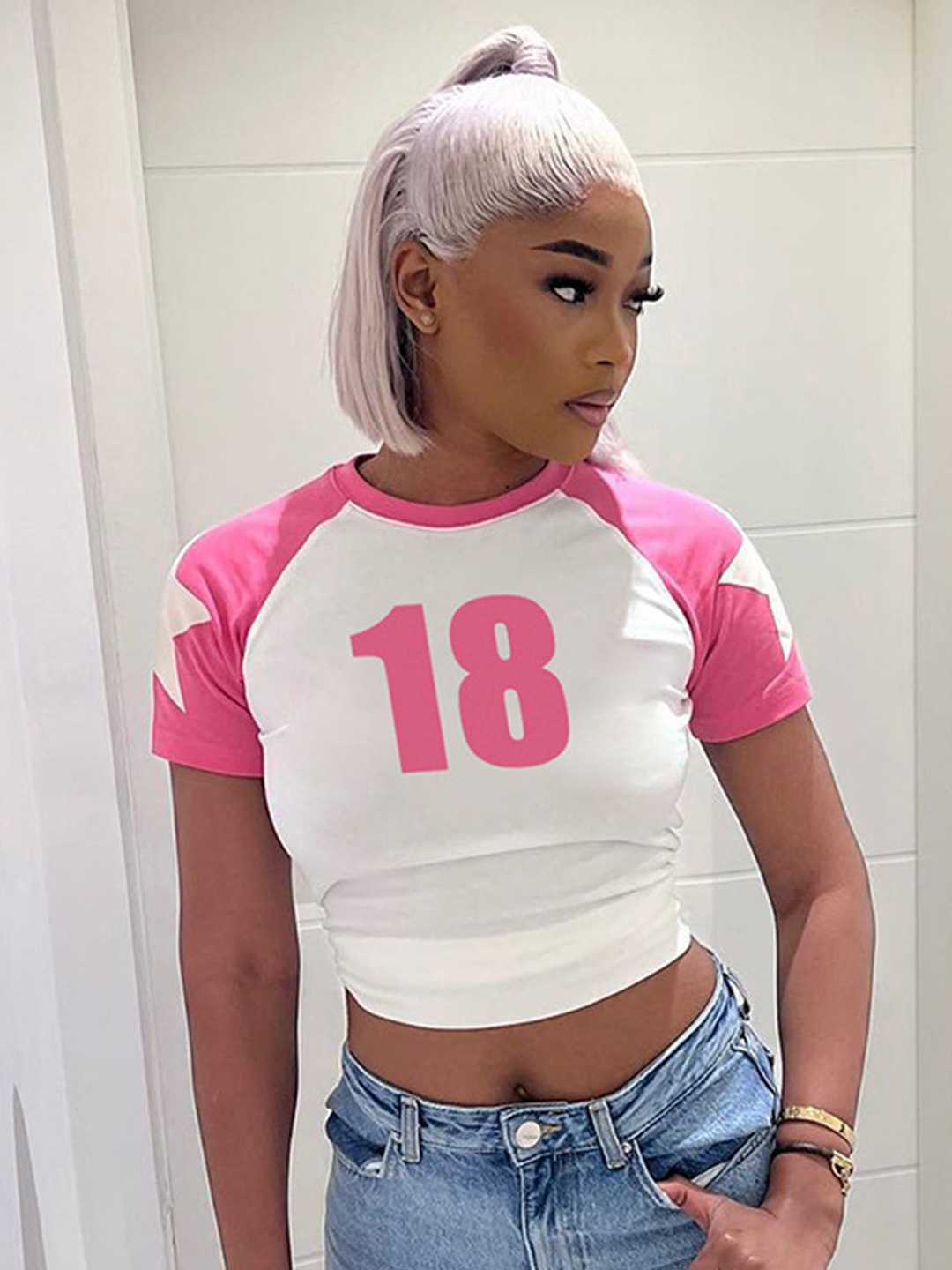 

LULU & SKY Print Crop Top, Pink