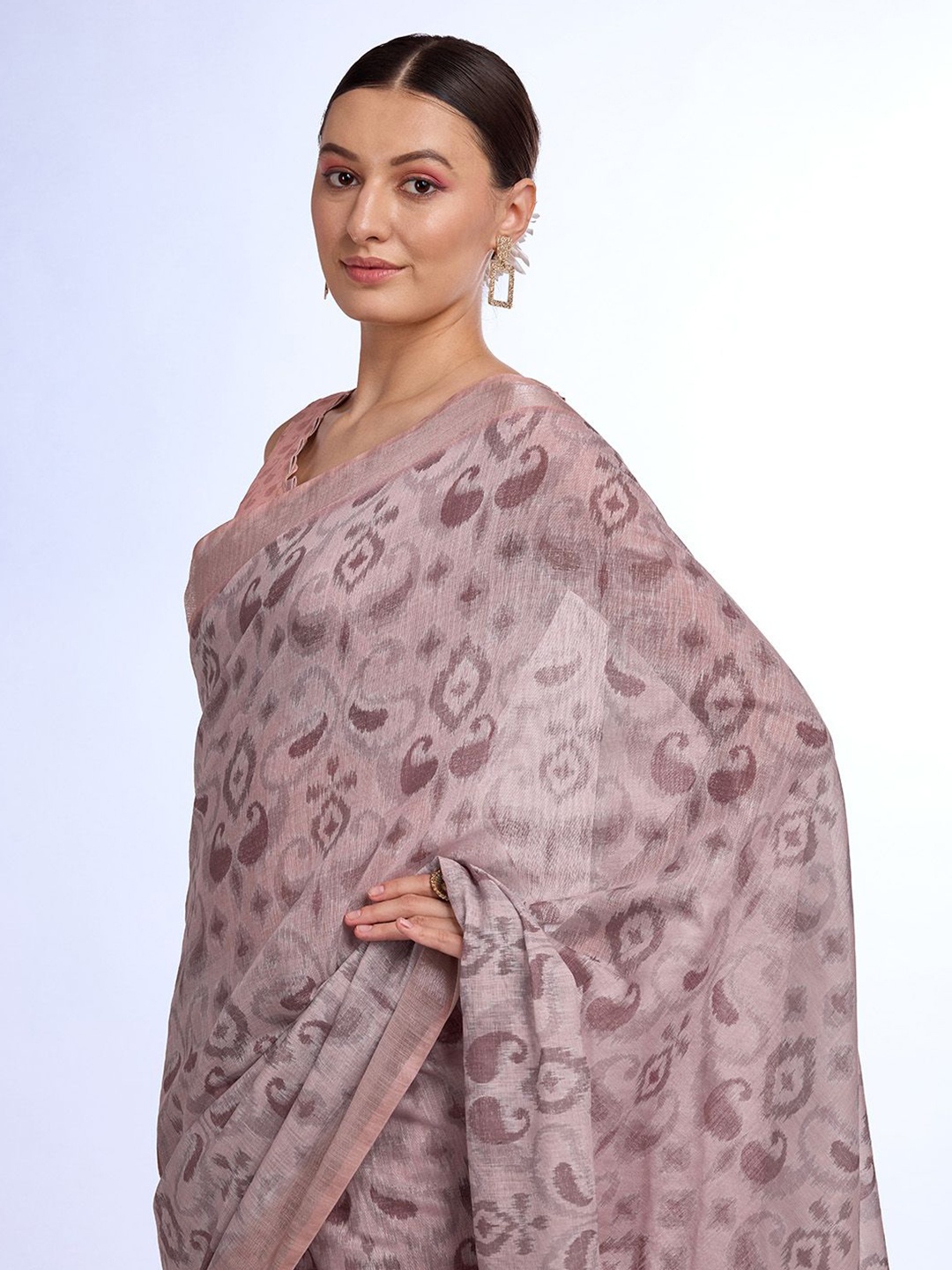 

Mitera Paisley Solid Border Saree, Grey melange
