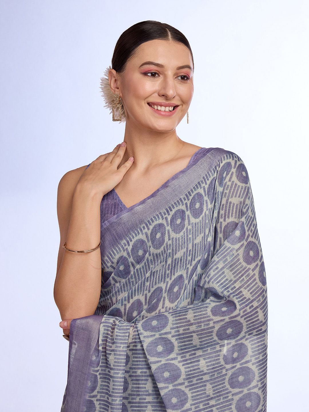 

Mitera Floral Printed Zari Saree, Purple