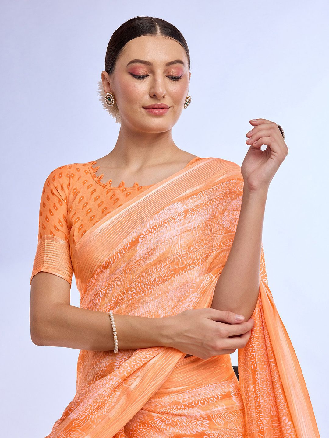 

Mitera Ethnic Motif Pure Georgette Saree, Orange