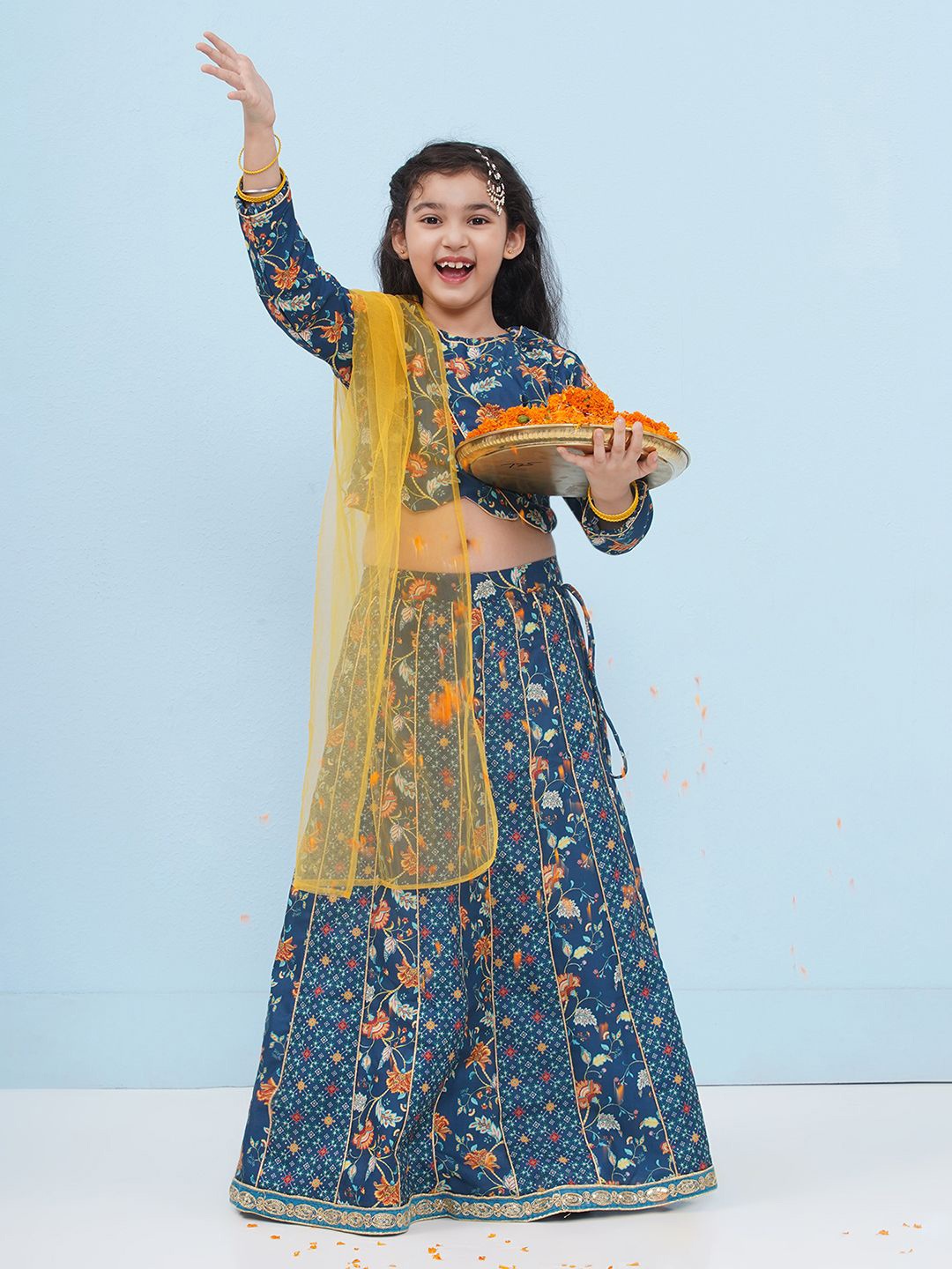 

Aj DEZInES Girls Printed Ready to Wear Lehenga & Blouse With Dupatta, Blue