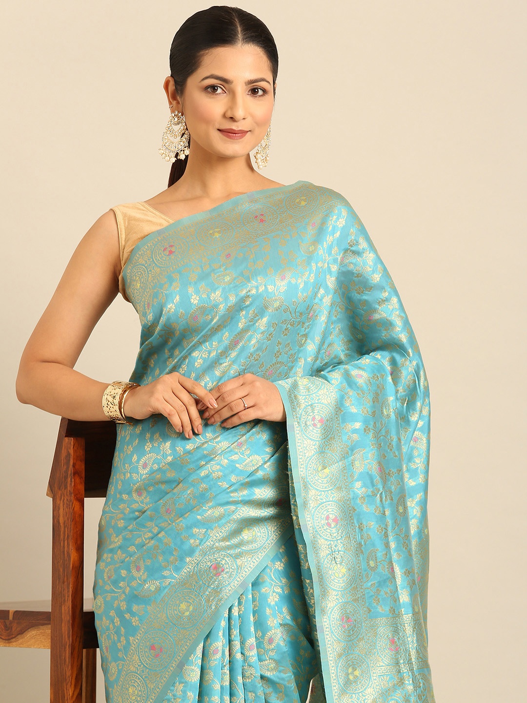 

MOHEY Ethnic Motifs Zari Saree, Blue