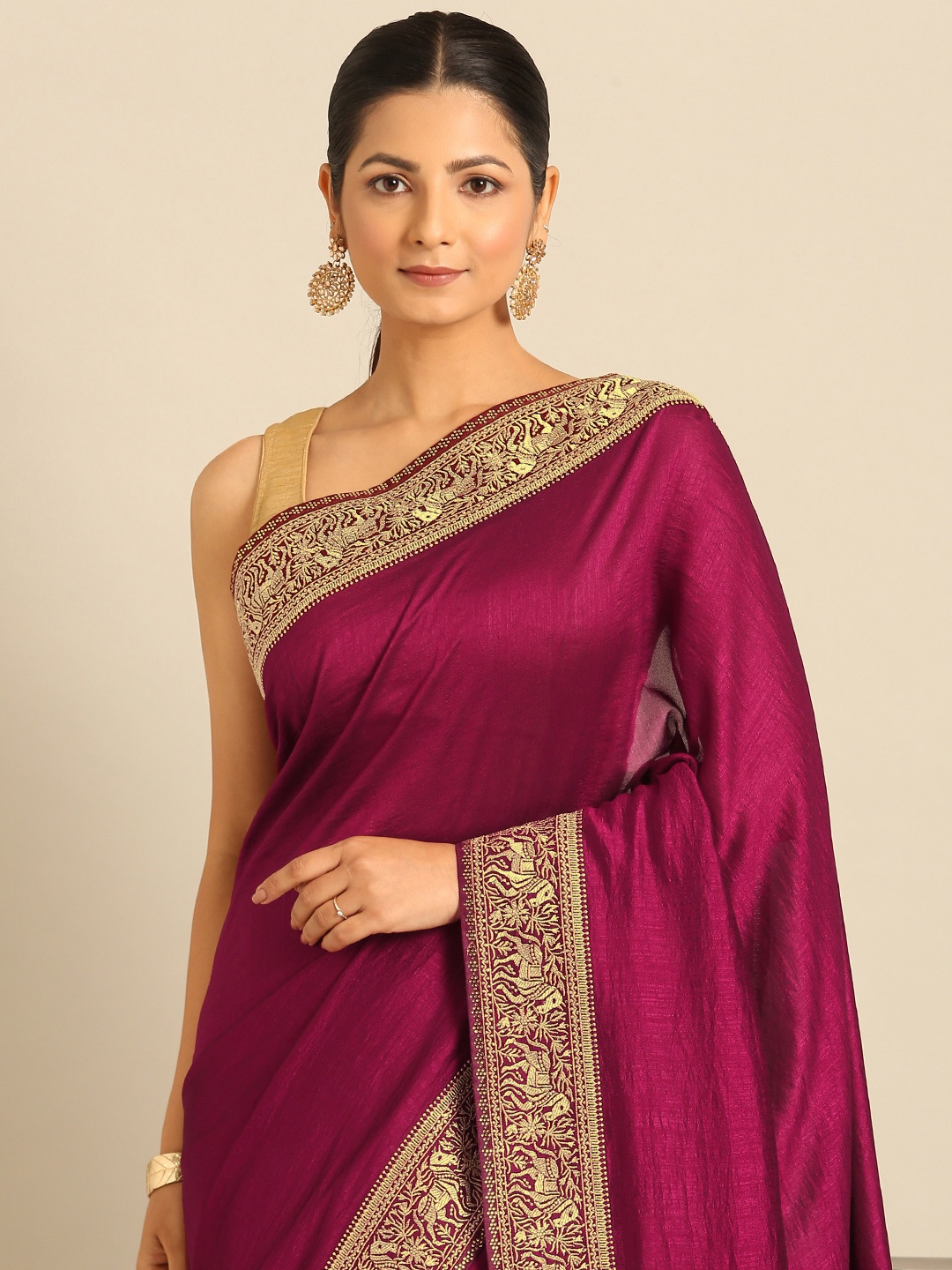 

MOHEY Zari Saree, Maroon