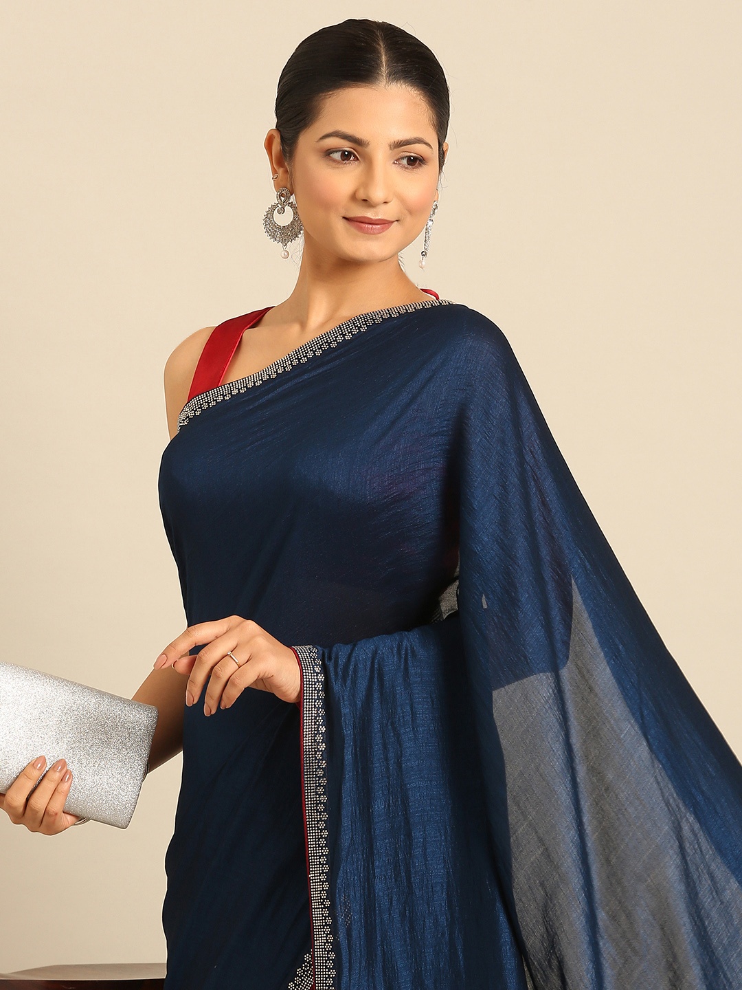 

MOHEY Beads & Stones Saree, Navy blue