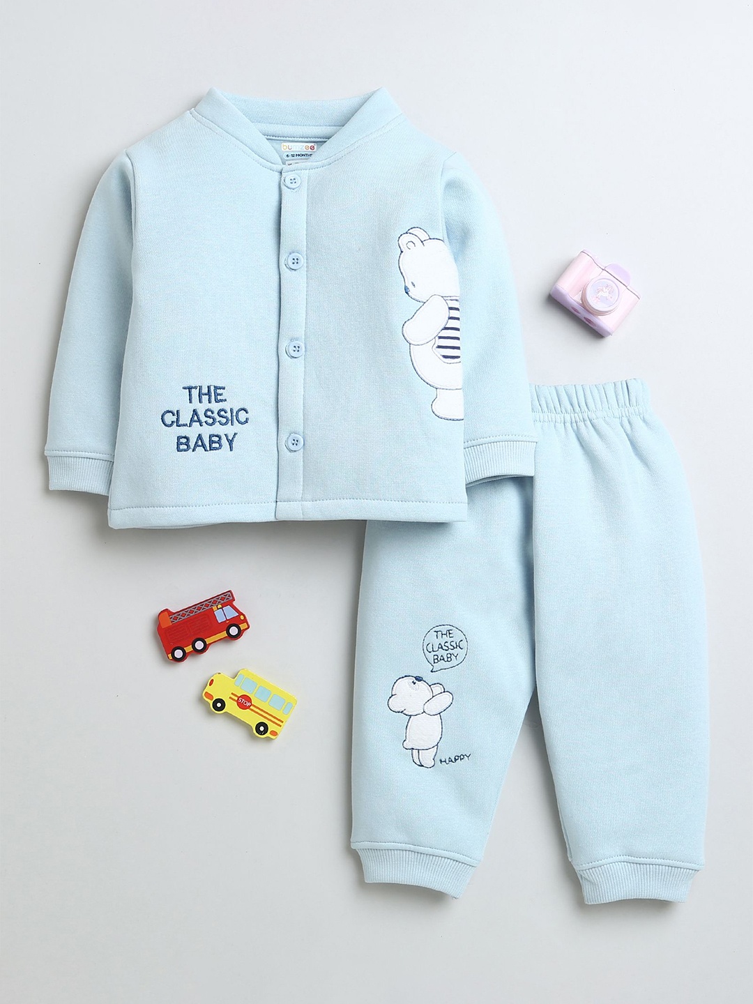 

BUMZEE Infants Boys Embroidered Fleece Sweater with Trousers, Blue