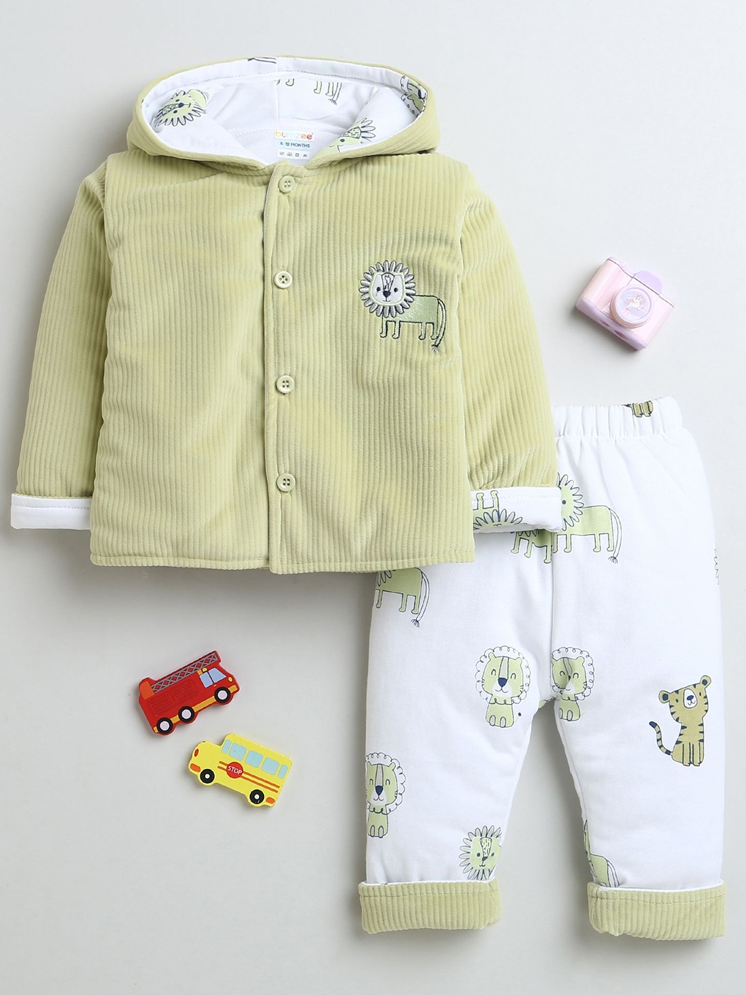

BUMZEE Infant Boys Printed Hooded Long Sleeves Sweatshirt With Joggers, Green