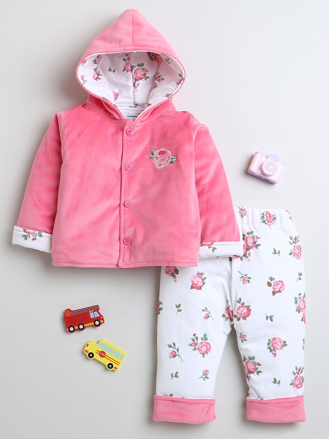 

BUMZEE Girls Hooded Shirt with Trousers, Pink
