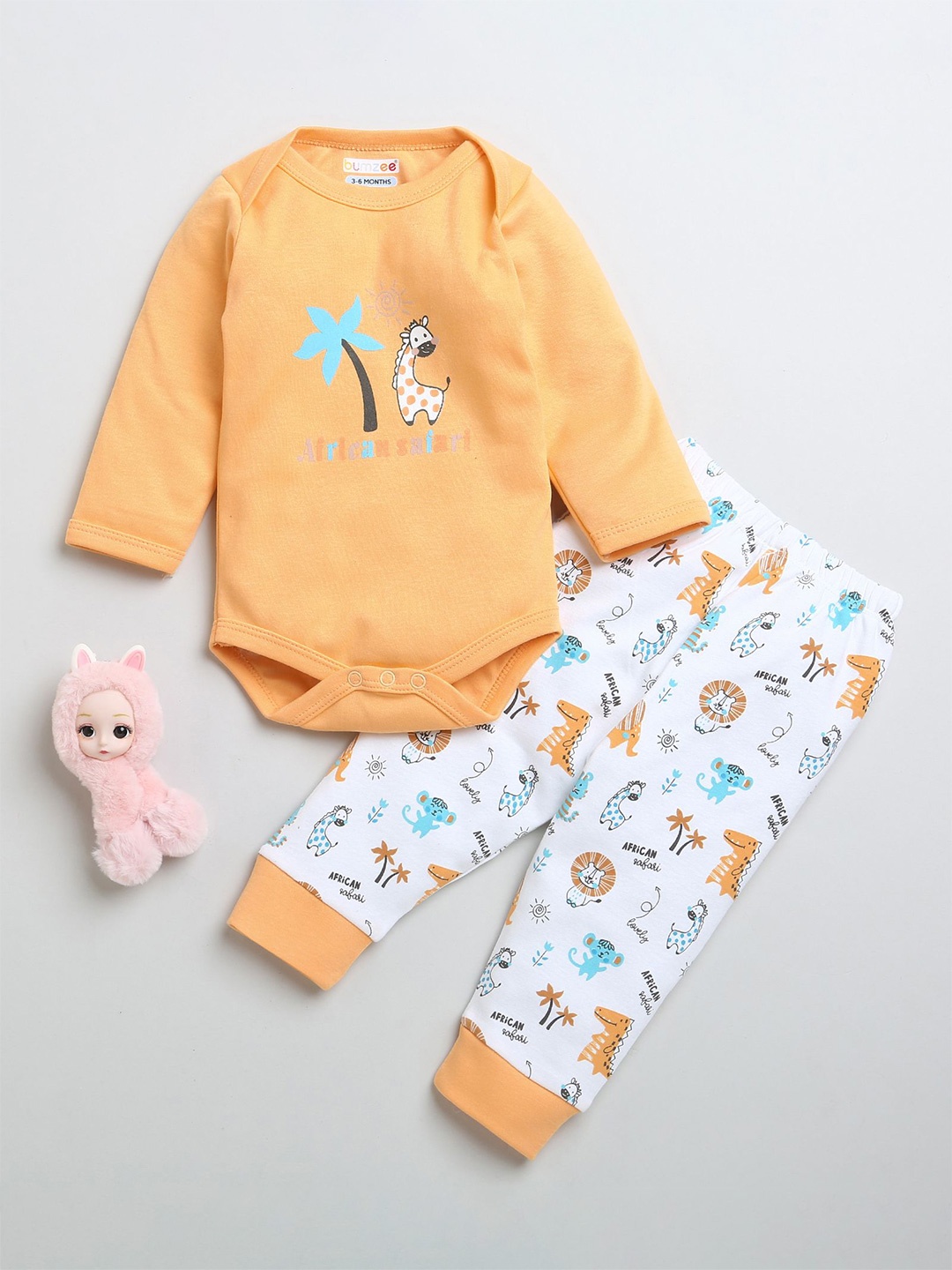 

BUMZEE Infants Boys Printed Pure Cotton Bodysuit & Pyjama, White