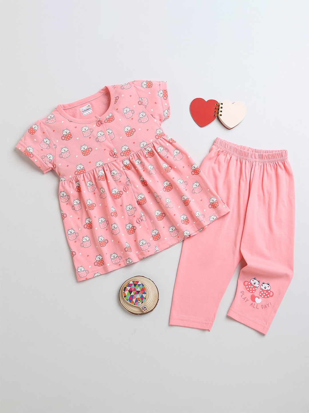 

BUMZEE Infants Girls Cotton Top with Leggings, Pink
