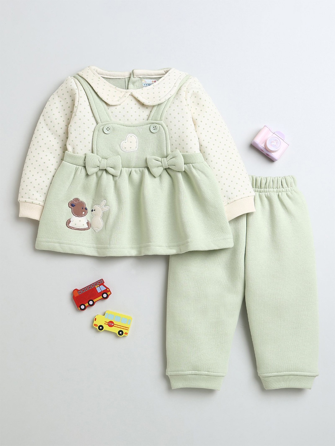 

BUMZEE Infant Girls Printed Pure Cotton Top With Joggers, Green
