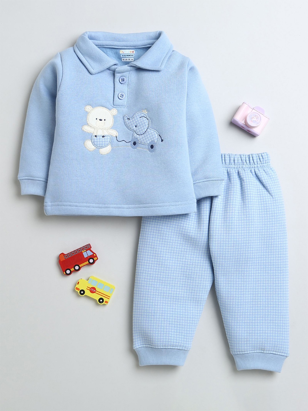 

BUMZEE Boys Polo Collar Top with Pyjamas, Blue