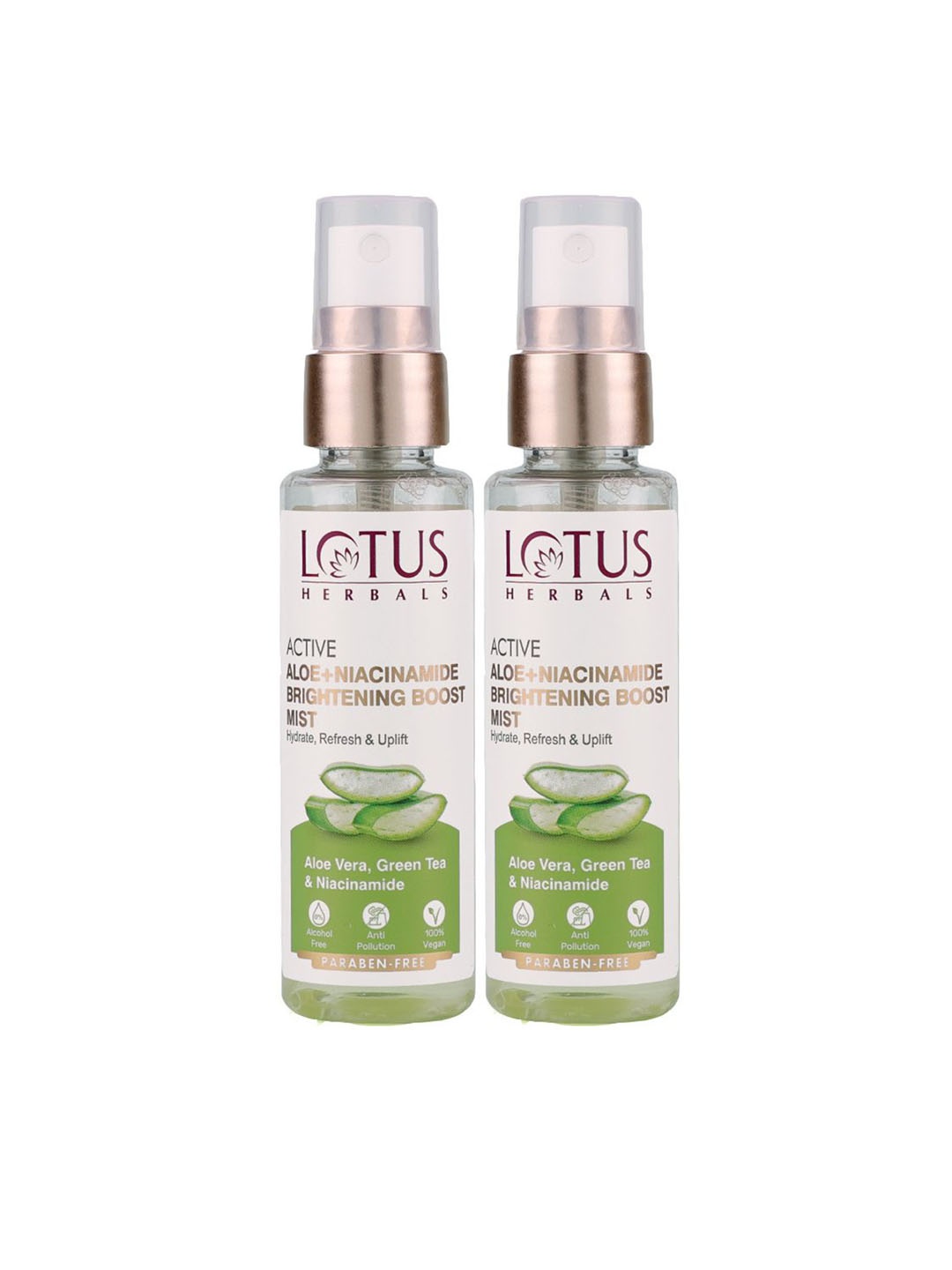 

Lotus Herbals Set of 3 Aloe Niacinamide Brightening Hydrate Uplift Boost Mist - 50 ml ach, Green