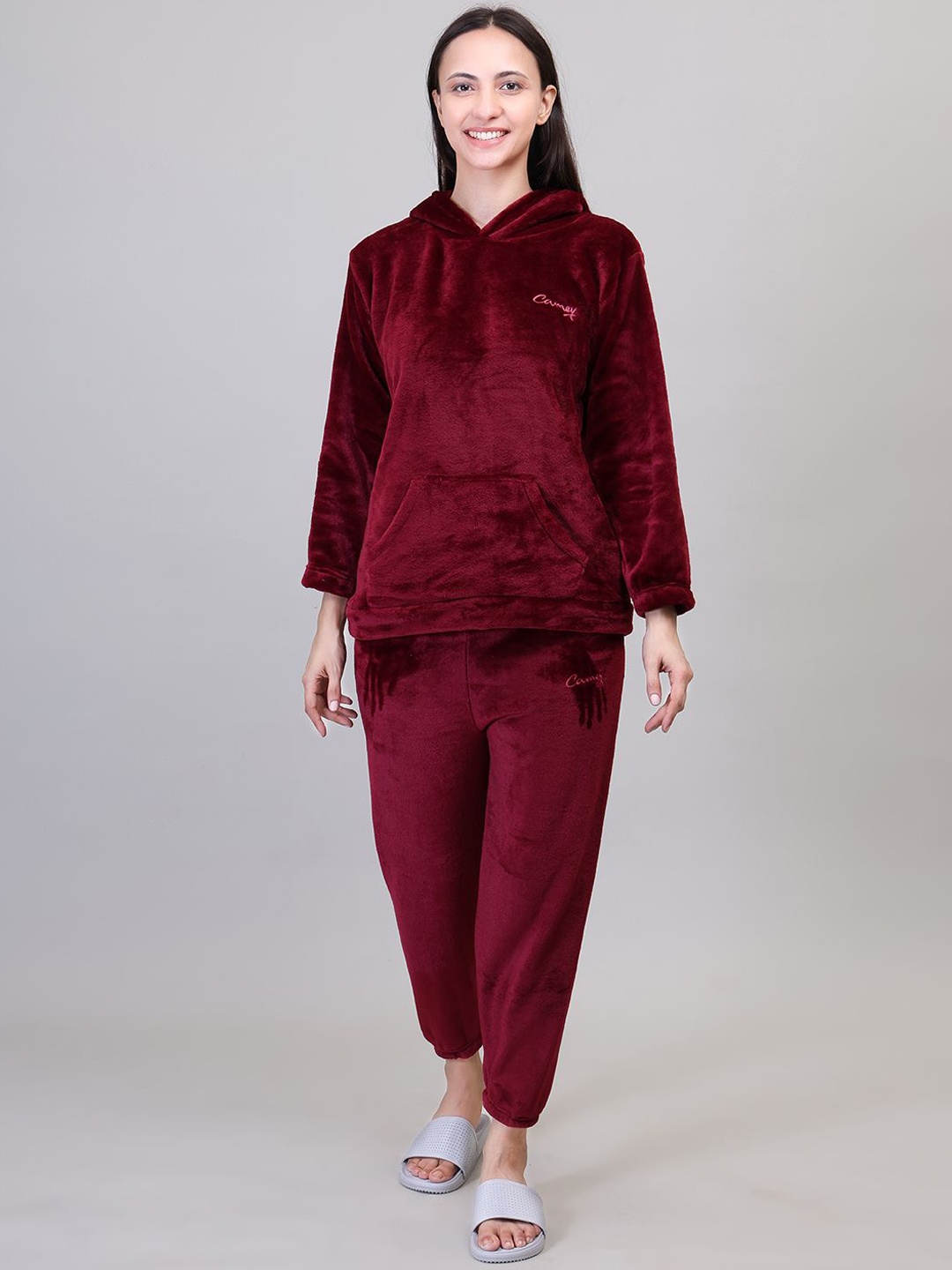

Camey Women Hooded Top and Pajama Night suit, Maroon