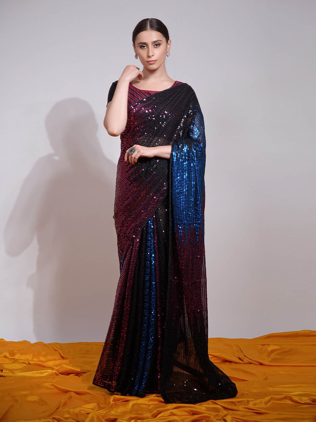 

KALINI Embellished Sequinned Pure Georgette Saree, Blue