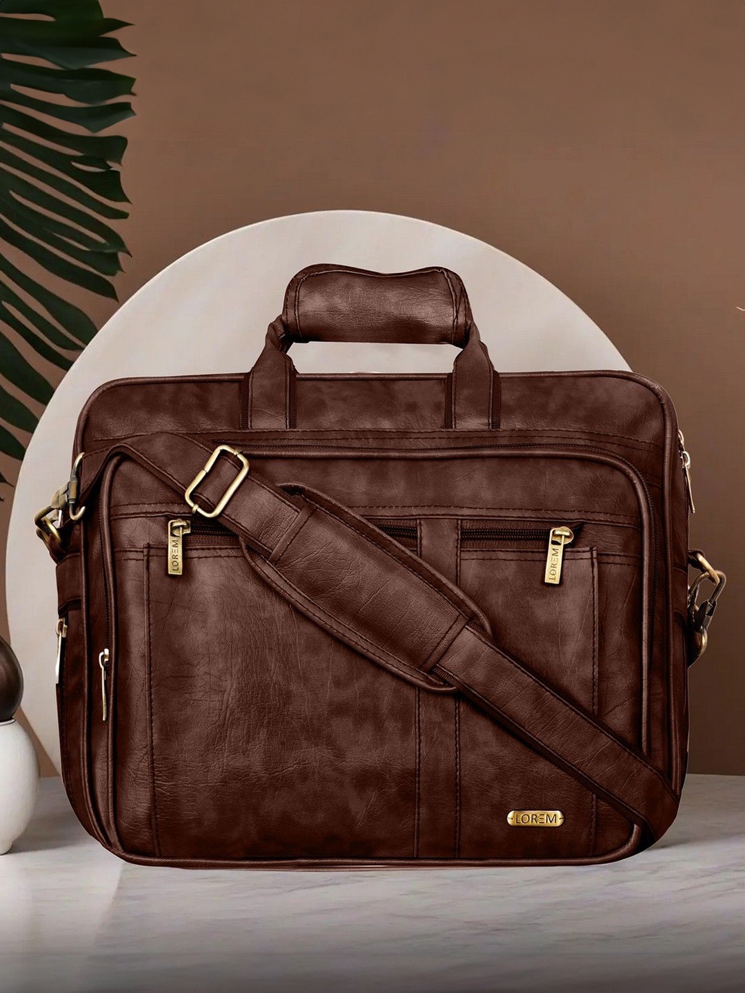 

LOREM Men Textured Laptop Bag, Brown
