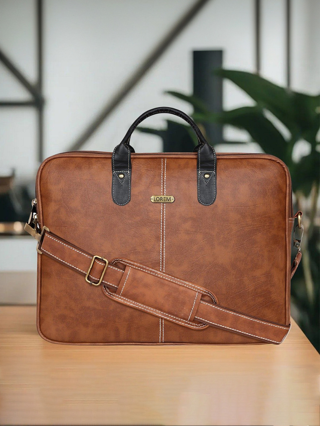 

LOREM Men Textured Laptop Bag, Tan