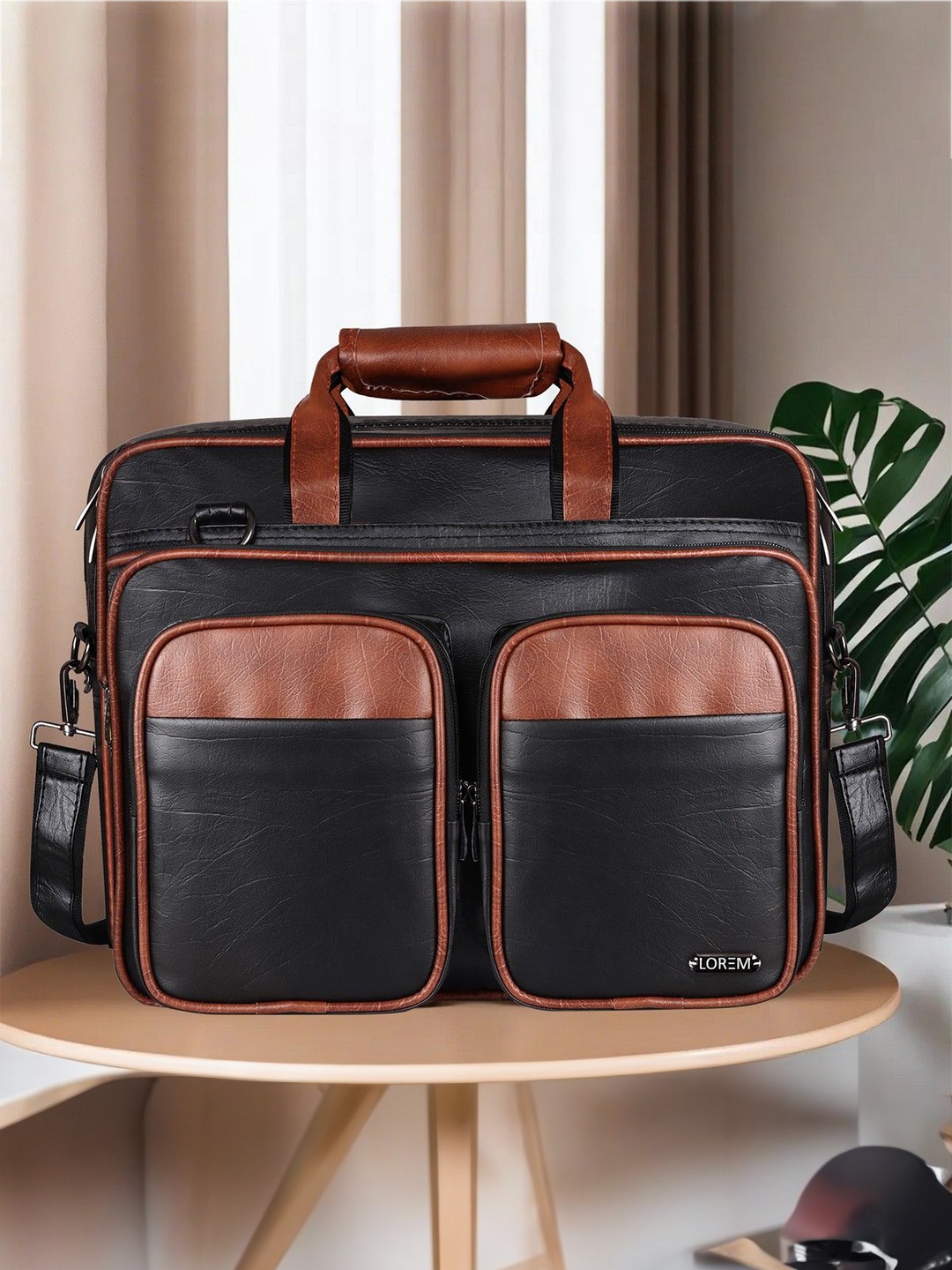

LOREM Men Textured Laptop Bag, Tan