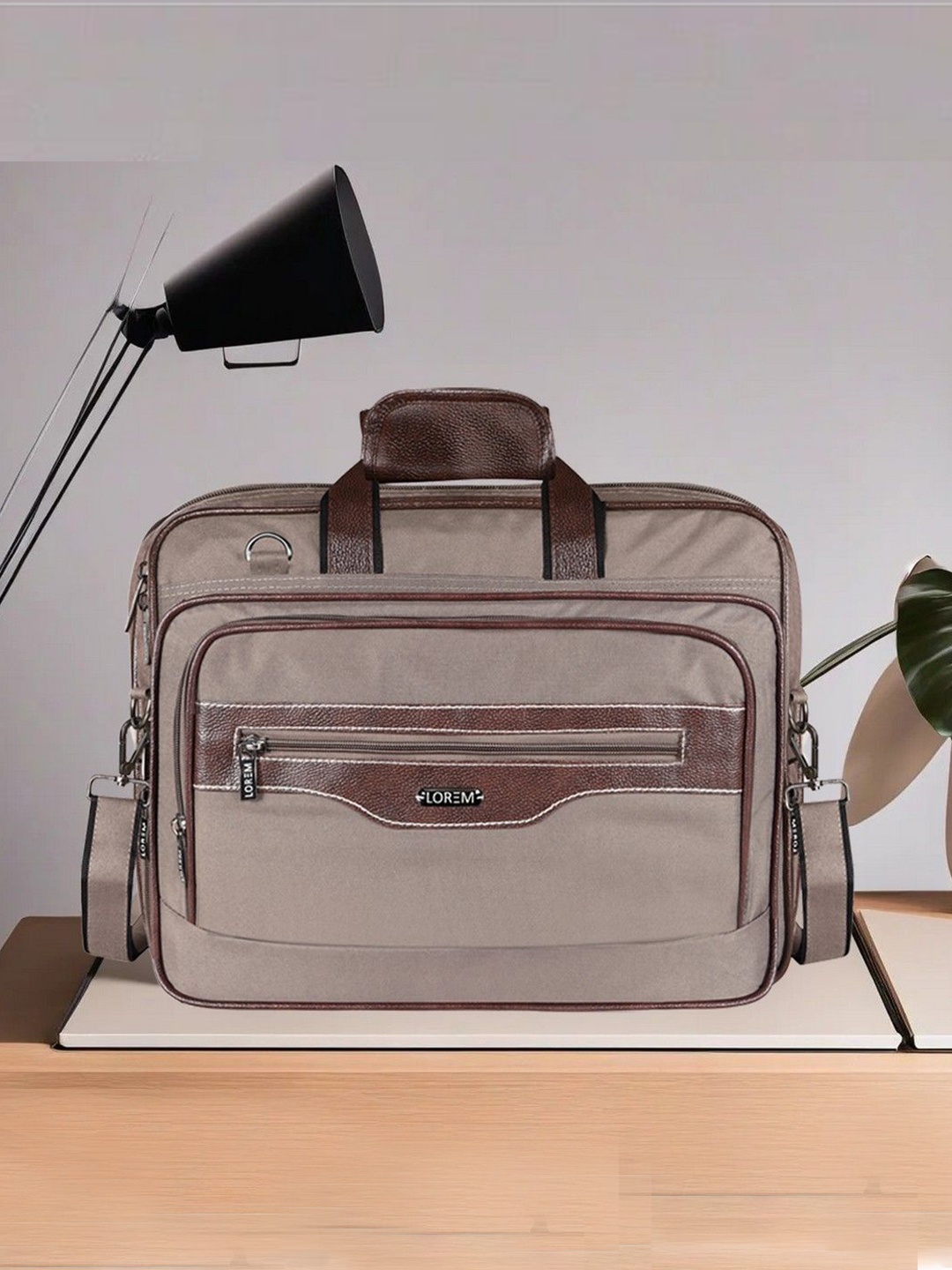 

LOREM Men Synthetic Colourblocked Laptop Bag, Grey