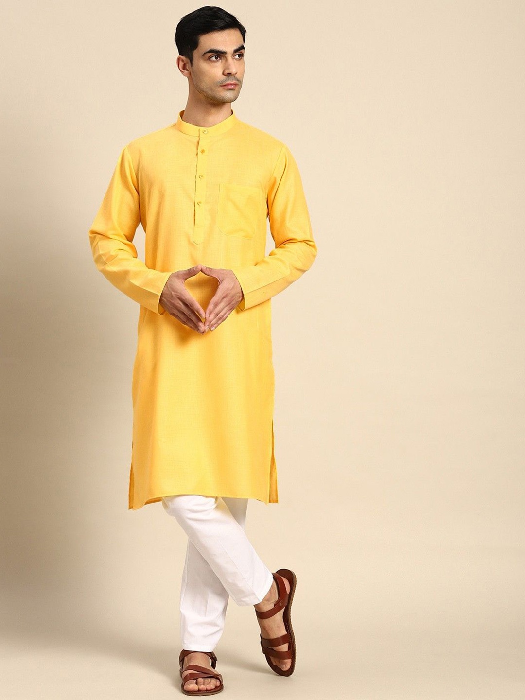 

Pro-Ethic STYLE DEVELOPER Regular Pure Cotton Straight Kurta with Pyjamas, Yellow