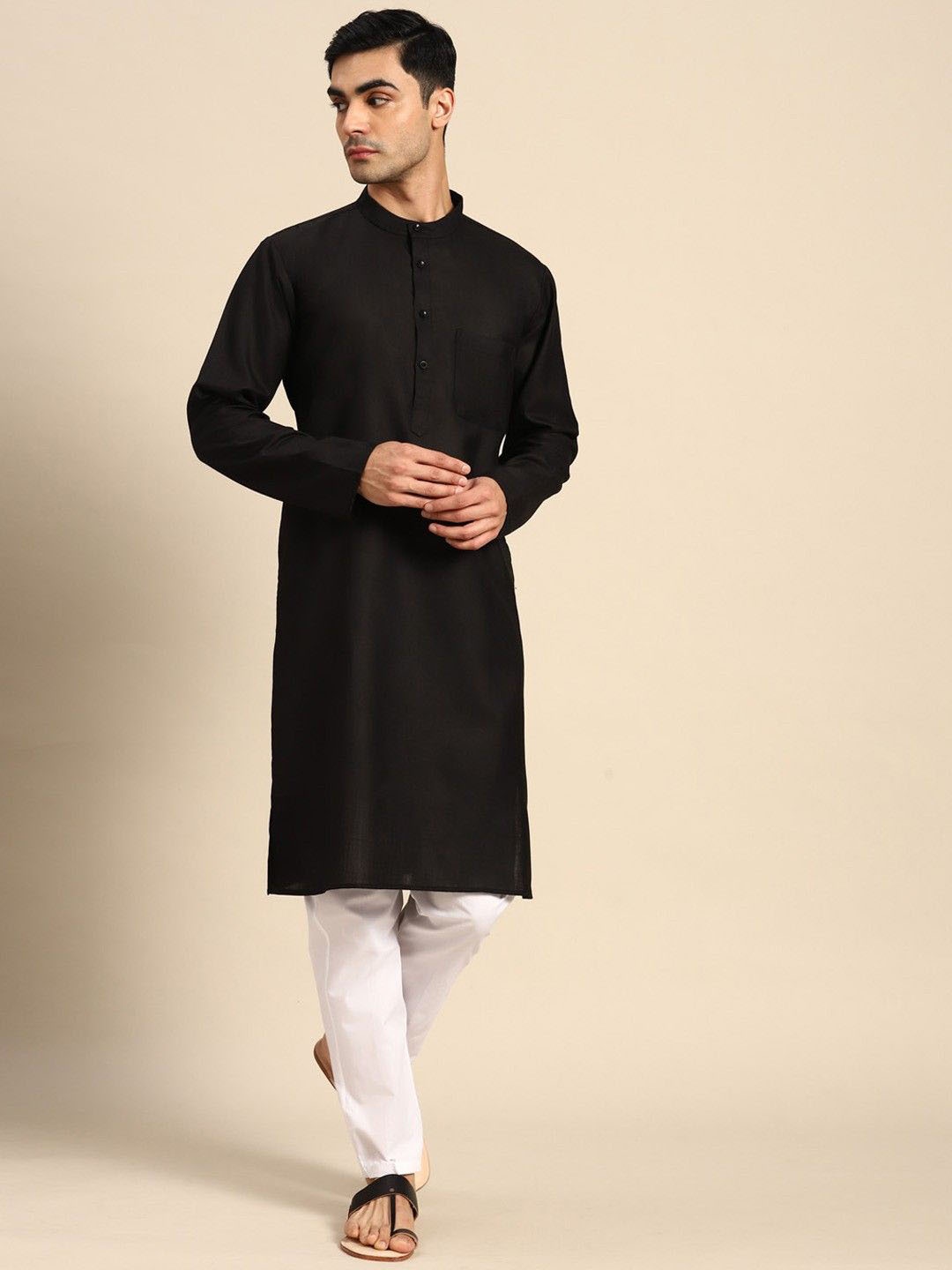 

Pro-Ethic STYLE DEVELOPER Regular Pure Cotton Straight Kurta with Pyjamas, Black