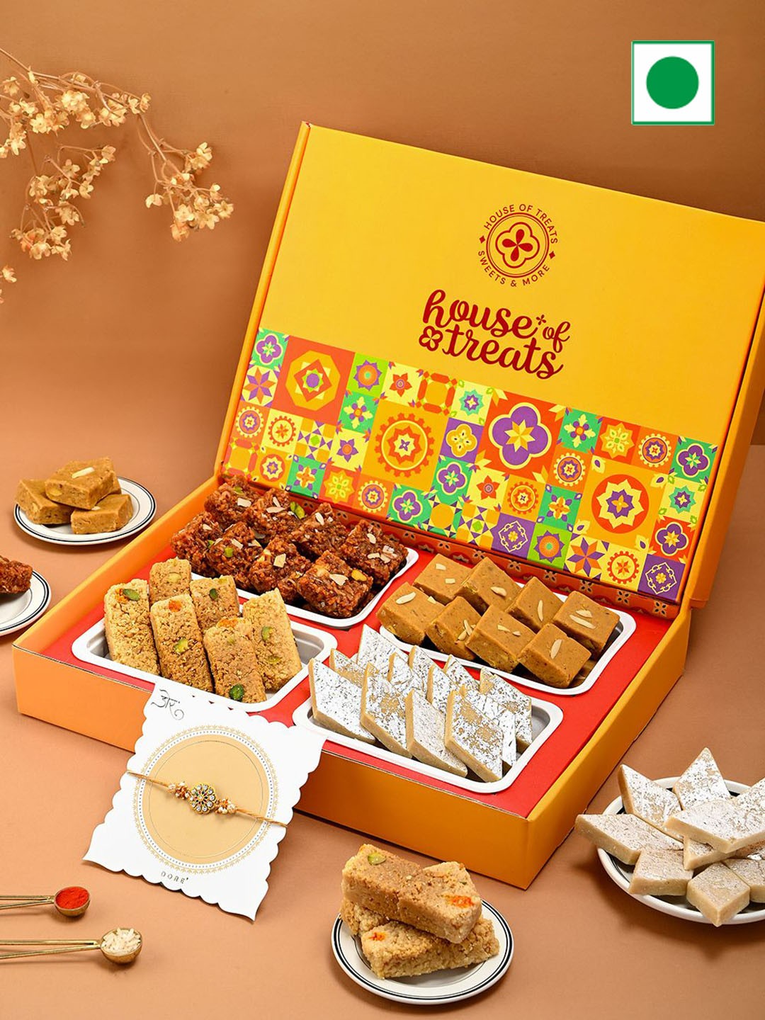 

Hyperfoods Rakhi With Sweet Combo Gifts, Yellow