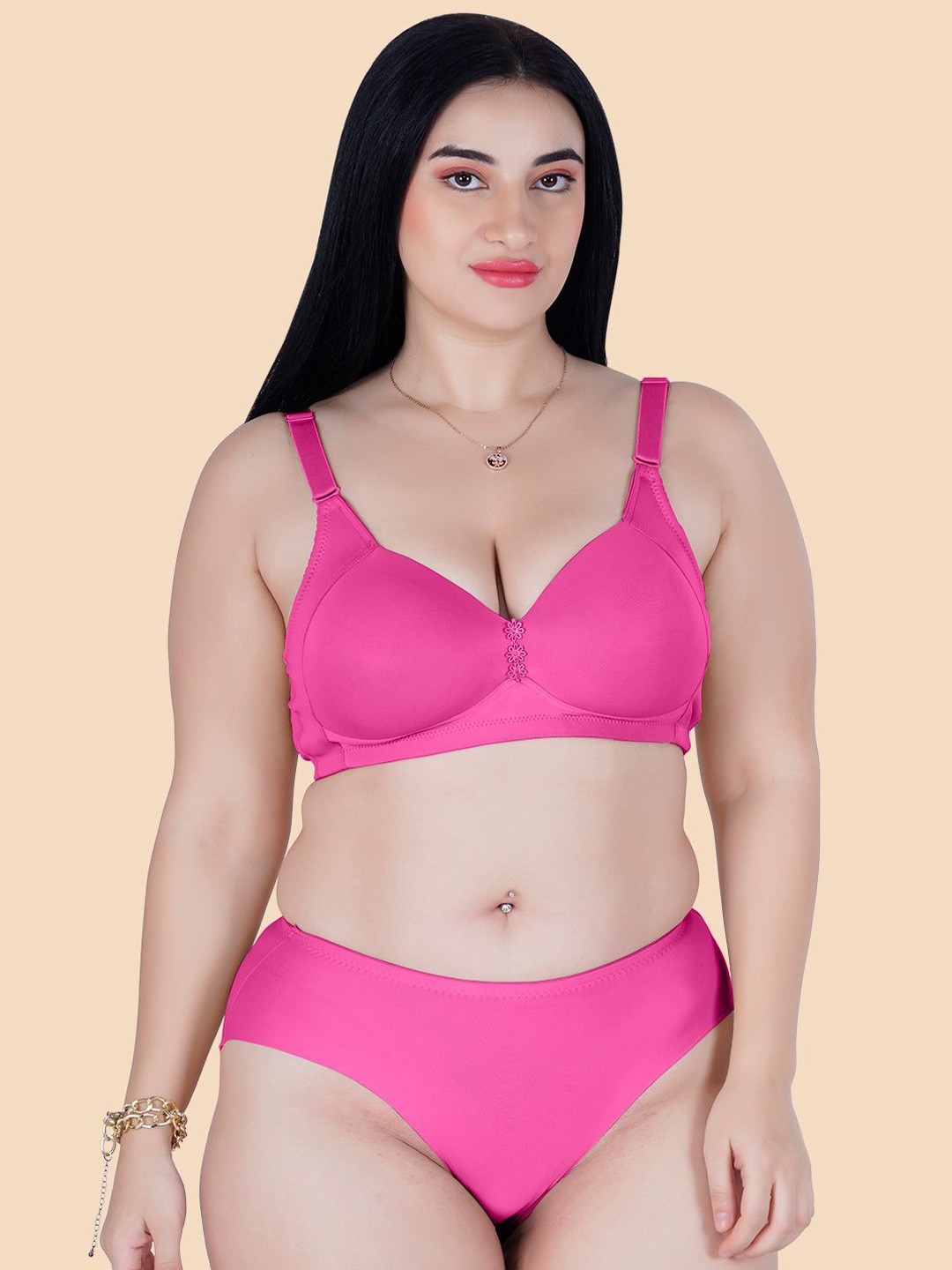 

Tweens Women Lightly-Padded Lingerie Set Plus Size, Pink