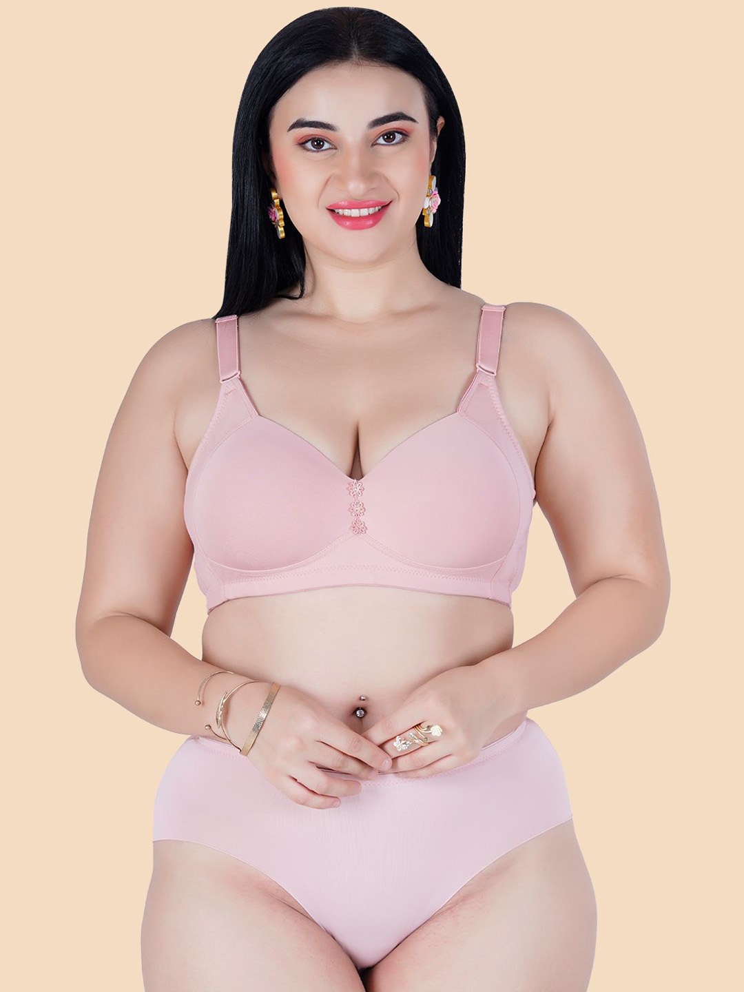

Tweens Women Lightly-Padded Lingerie Set Plus Size, Pink